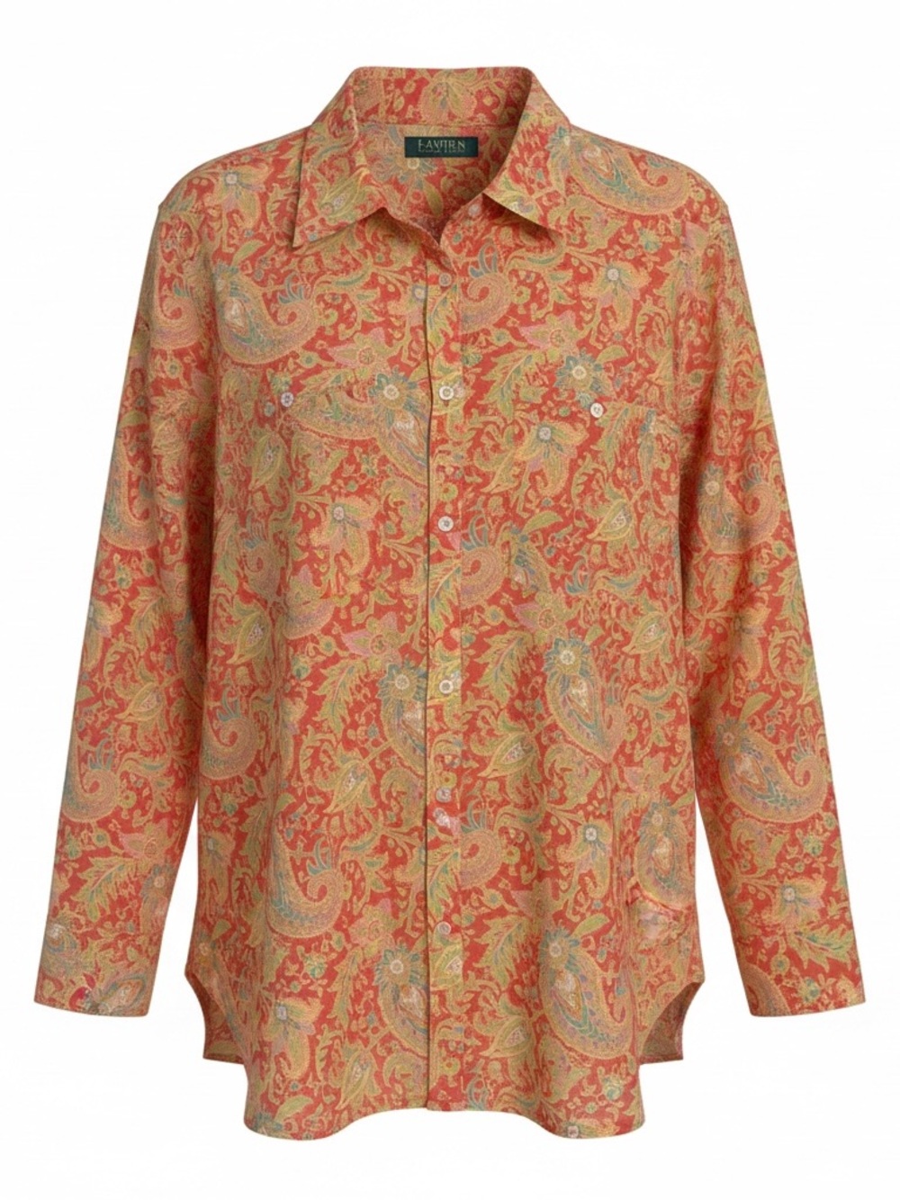Lauren Ralph Lauren Coral and Green Paisley Button-Down Shirt - Picture 2 of 6